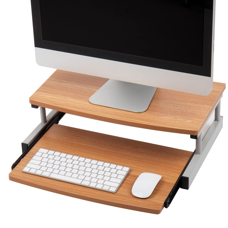 Mind Reader Monitor Stand, Sliding Keyboard Drawer, Laptop, Riser, Office, Wood/Metal, 20"L x 14.75"W x 5.9"H, Brown, Silver - Image 4
